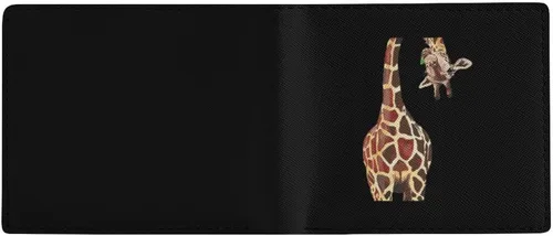 Vista 6 de Divertida billetera plegable de jirafa ultra fina de cuero, bonita bolsa pequeña para tarjetas con ventana de identificación para hombres y mujeres