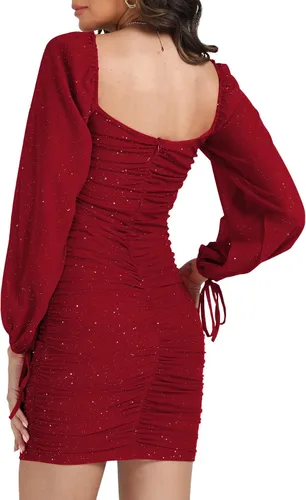 Vista 2 de Rooscier Minivestido de cóctel sexy con cuello en V y purpurina para mujer