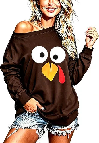 Vista 16 de Sudadera holgada de manga larga con hombros descubiertos para mujer de Halloween Gorro de Navidad negro
