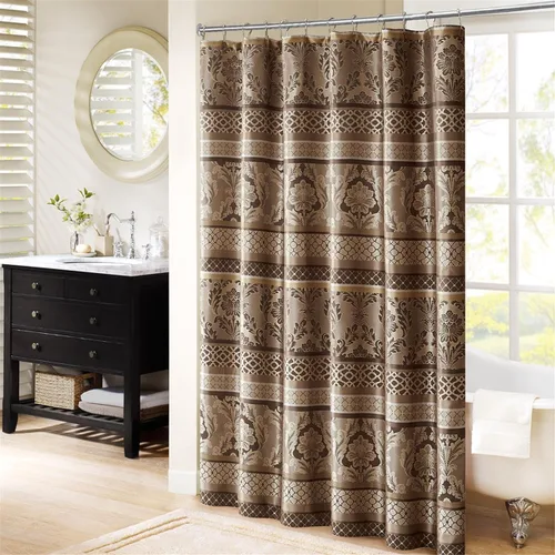 Vista 2 de Bellagio - Cortina de ducha de transición para baño, 72 x 72 pulgadas, color beige