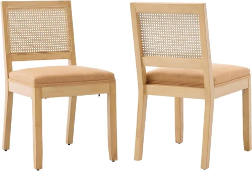 Vista 36 de ODUSE-DAILY Juego de 2 sillas de comedor French Country color beige, sillas de comedor de madera bohemia con respaldo tejido y asiento tapizado