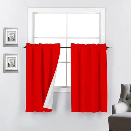 Vista 18 de 2 paneles de cortinas opacas con aislamiento térmico y forro blanco en la parte trasera para ventana de bloqueo de luz para cualquier ventana
