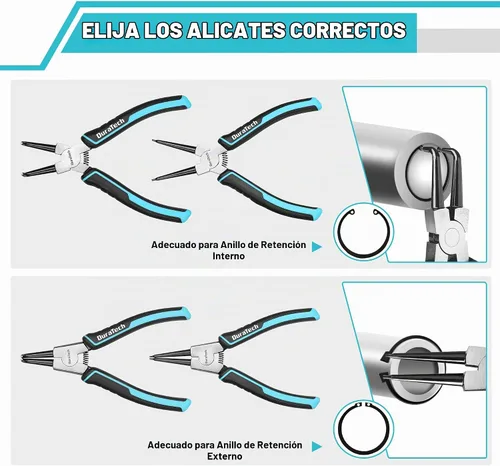 Vista 4 de DuraTech Juego de 4 piezas de alicates para anillos de retención, 7 pulgadas, kit de alicates para circlips internos y externos resistente