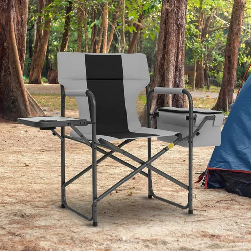 Vista 2 de Director - Silla de campamento – 400 libras resistente con bolsa enfriadora y bandeja lateral plegable, silla de césped portátil al aire libre