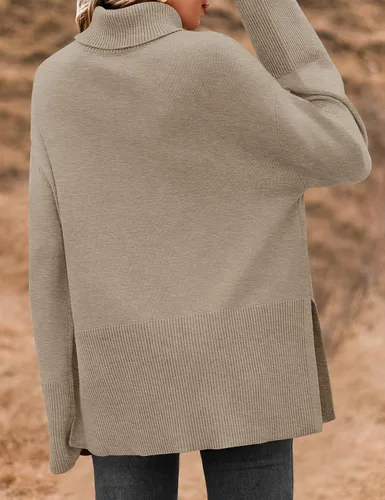 Vista 5 de ZESICA Women's 2024 Winter Sweaters Turtleneck Long Sleeve Oversized Split Hem Knitted Pullover Jumper Sweater Tops