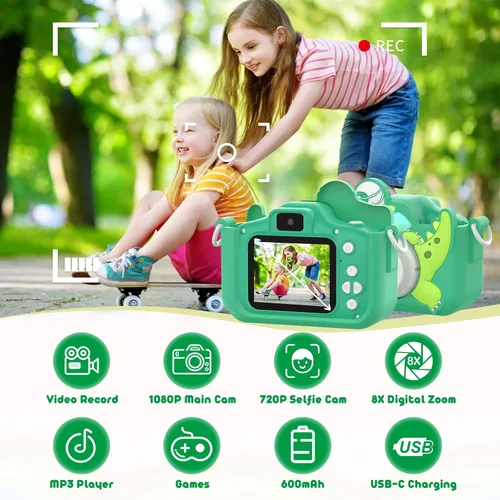 Vista 2 de Juguetes de cámara para niños, cámara digital para niños de 3 a 8 años, juguetes de dinosaurio de viaje, regalo de cumpleaños de Navidad para niños