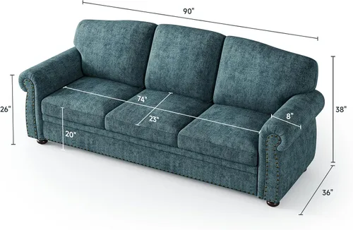 Vista 3 de ONBRILL Sofá de 90 pulgadas con ribete de tachuelas para sala de estar, sofá de brazos redondeados con asiento de 23 pulgadas de profundidad, cómodo