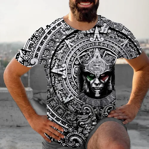 Vista 3 de FAYBA Camisas mexicanas aztecas de manga corta de verano México Jersey unisex 3D Camisas
