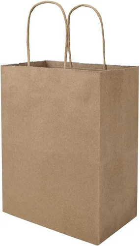 Vista 2 de bagmad Marrón y color cada 100 bolsas de papel medianas lisas de 8 x 4.75 x 10 pulgadas con asas a granel