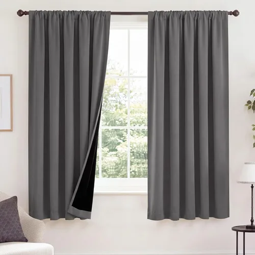 Vista 93 de NICETOWN Biscotti Beige 100% Cortinas opacas de 45" de largo para cocina, bolsillo con varilla para sótano completamente opaco, cortinas térmicas