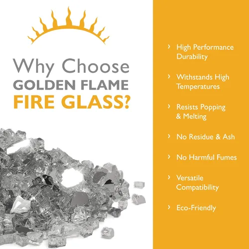 Vista 2 de Golden Flame Vidrio de fuego de 1/2 pulgada, gas natural o propano, hoguera, mesa y chimenea, interior o exterior, color brillante similar a una