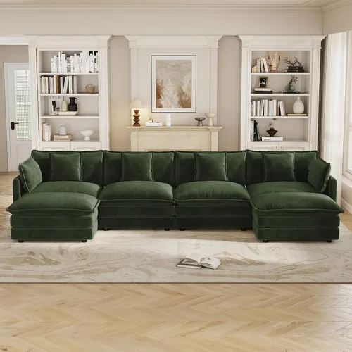 Vista 24 de Sofá modular de felpilla de 111.4 pulgadas, moderno juego de sofá de 3 asientos con asiento profundo, cómodo sofá nube con cojín de espuma doble