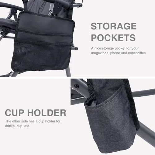 Vista 6 de EVER ADVANCED Silla de Camping Mecedora Plegable de Gran Tamaño, Sillas Mecedoras Portátiles Acolchadas para Patio, Césped y Exteriores, Sillón