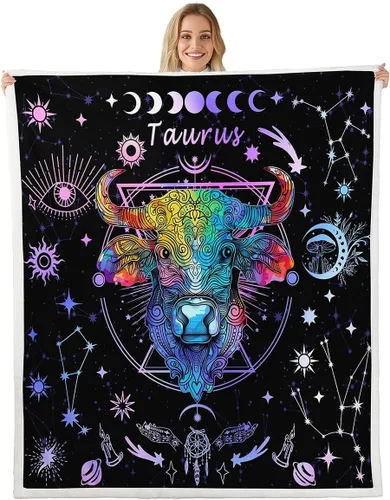 Vista 9 de Manfei Acuario - Manta de astrología trippy para niños y niñas, decoración de habitación de doce constelaciones, manta de forro polar suave