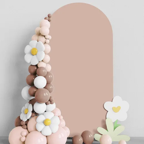 Vista 13 de Asee'm Cubierta de arco de boda de 6 pies, color beige, ajustada, cubierta de elastano ajustable de 2 caras, cubierta de fondo para decoración