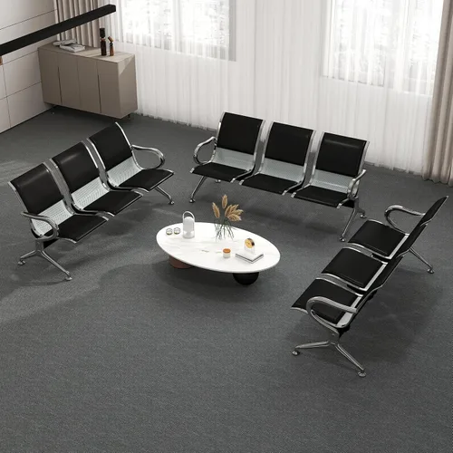 Vista 8 de Cómodas sillas de recepción de 3 asientos, banco de sala de espera con marco de metal, sillas de recepción de vestíbulo de piel sintética