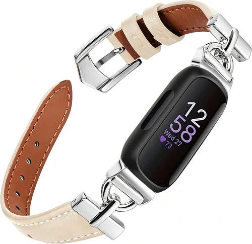Vista 6 de Bandas de cuero compatibles con Fitbit Inspire 3, beige/oro rosa