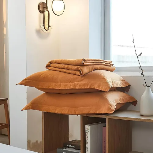 Vista 3 de INDACORIFY Funda de edredón de algodón lavado color canela con 2 fundas de almohada, 100% algodón, funda bohemia para cama individual, matrimonial