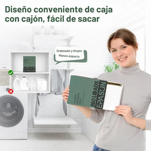 Vista 7 de Hojas de detergente para ropa de 260 cargas, aroma fresco, tiras de jabón ecológicas sin líquido, a base de plantas, suministros de lavado
