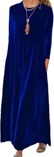 Vista 4 de Vestido de terciopelo para mujer, formal, casual, linda, cuello redondo, elegante, de manga corta, con bolsillo