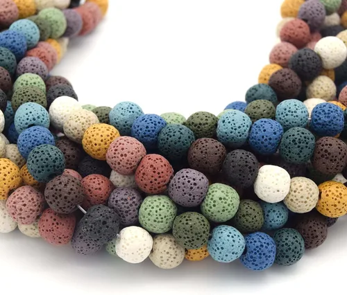 Vista 3 de Cuentas de lava redondas multicolor de 0.236 pulgadas para la fabricación de joyas Cuentas de lava arcoíris Piedra semipreciosa Piedra