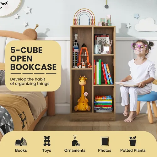 Vista 4 de Costzon 5-Cube Kids Bookshelf, 41” Tall Wooden Toy Storage Organizer for Books Toys, 3-Tier Storage Cabinet, Bookcase for Kids Room, Playroom
