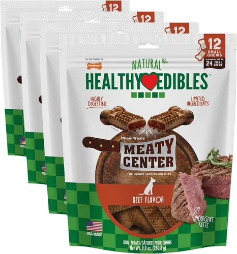 Vista 13 de Nylabone Healthy Edibles Meaty Center - Golosinas para perros, sabor a carne, 4 unidades Natural dog chew bones, made in USA, highly digestible