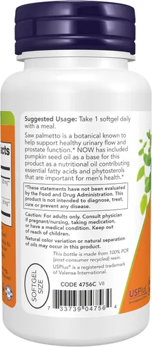 Vista 3 de NOW Suplementos, extracto de palma enana americana de 320 mg con aceite de semilla de calabaza, salud masculina*, 90 cápsulas blandas vegetales