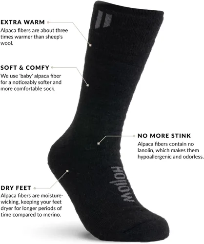 Vista 3 de HOLLOW Calcetines para botas de alpaca para hombres y mujeres, caza, senderismo, ciclismo, al aire libre, diseñados para comodidad y rendimiento