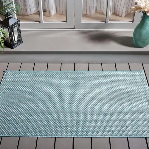 Vista 109 de SAFAVIEH Alfombra Lavable para Exteriores Colección Courtyard - 2'3" x 5', Azul Aqua y Gris, No Desprende Pelusa y Fácil Limpieza, Ideal para Patio