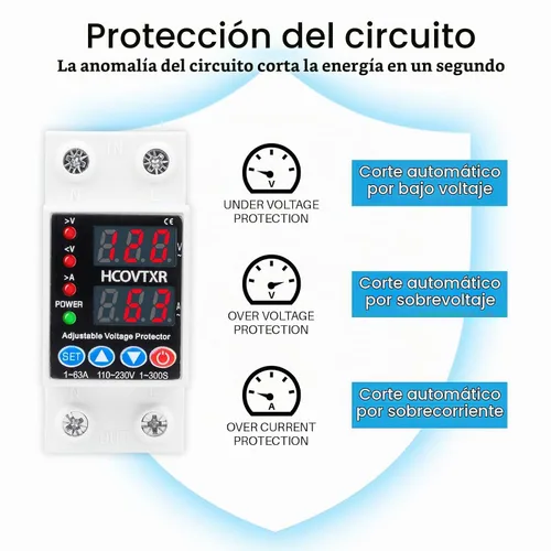 Vista 8 de Interruptor de Circuito Inteligente 110V, Corte de Baja Tensión de 1~63 Amp, Interruptor de Corriente AC Ajustable para Sistemas Solares (Negro)