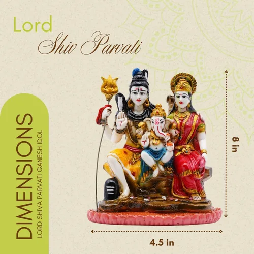 Vista 3 de Vedic Charya - Ídolo Shiv Parivar de 8 pulgadas Hecho a mano de poliresina Shiva Parvati y estatua del Señor Ganesha escultura de Dios para templo