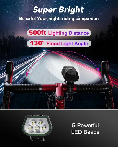 Vista 2 de Luces LED para bicicleta, 2025, nuevo faro de bicicleta, luz de bicicleta recargable USB-C, luces de bicicleta impermeables de aleación de aluminio