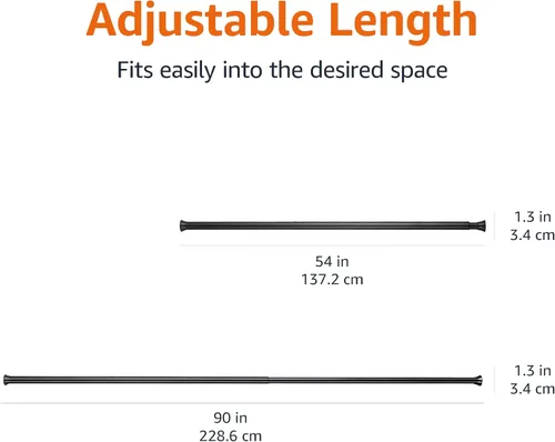 Vista 4 de Amazon Basics Barra de cortina de tensión de resorte resistente ajustable, sin perforación/sin agujeros, 54-90 pulgadas, negro, remate clásico