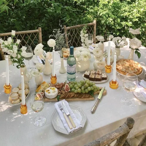 Vista 4 de Vixdonos Portavelas de cristal cónico para centros de mesa, decoración de boda y cena (3 piezas, ámbar)