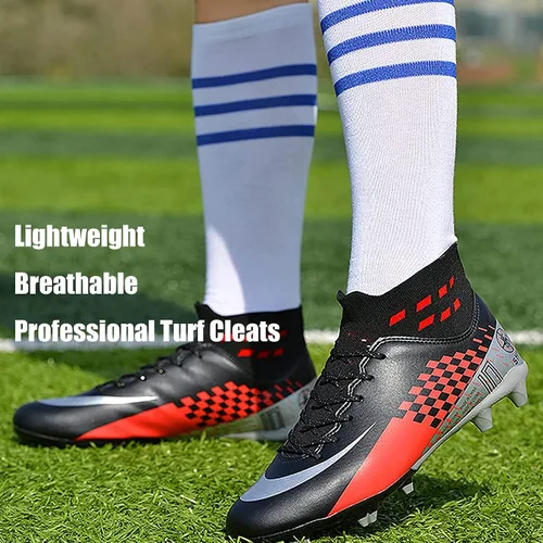 Vista 3 de HHY Zapatos de fútbol para hombre con tacos de fútbol con cordones y puntas antideslizantes