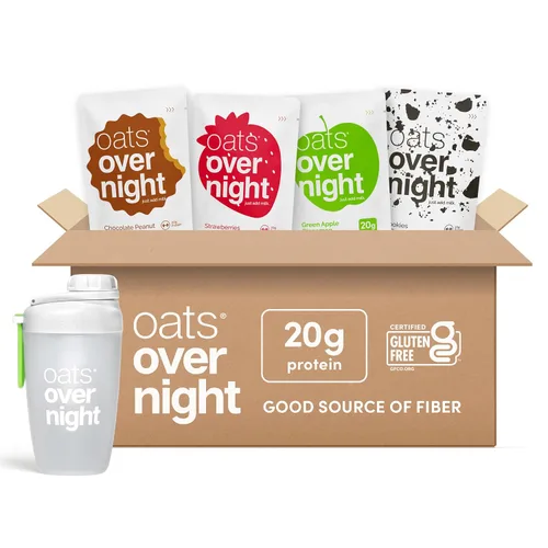 Vista 8 de Avena durante la noche – Paquete variado (8 comidas) alto en proteínas, batido de desayuno bajo en azúcar – Sin gluten, alta fibra, harina de avena