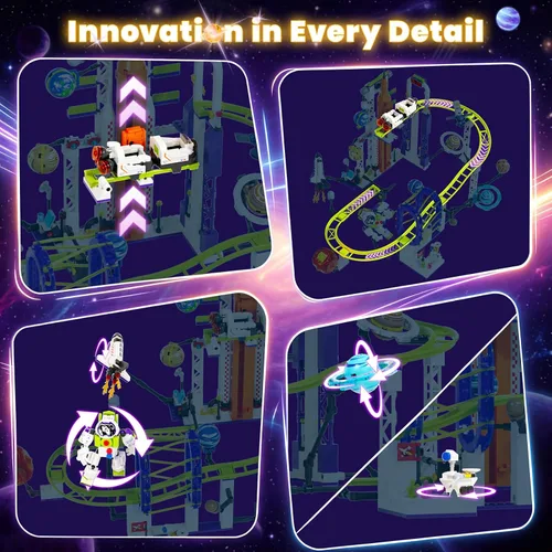 Vista 3 de Juego de construcción de montaña rusa espacial con sistema solar iluminado, regalos para niños