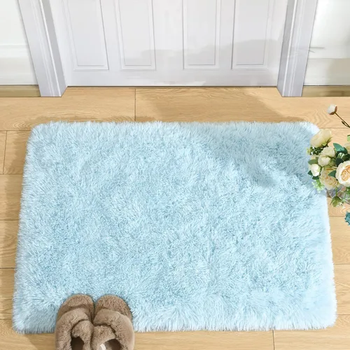 Vista 7 de Merelax Alfombra mullida de área lanuda color azul bebé, 2 x 3 pies, alfombras pequeñas para dormitorio, mini alfombra de felpa difusa para niños