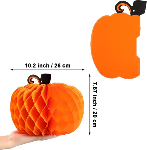 Vista 2 de JOVITEC Paquete de 6 calabazas de panal de abeja para decoración de mesa de Acción de Gracias, 10.2 pulgadas, decoración de calabaza colgante