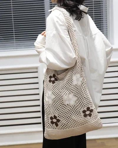 Vista 7 de ENBEI Bolsas bohemias, bolsa de punto de hombro, bolsa de mano Y2K estética, bolso de ganchillo lindo para mujeres, regalos hippie
