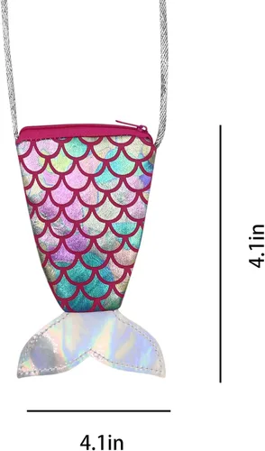 Vista 2 de Monedero holográfico brillante con cola de sirena para niñas pequeñas, mini bolso cruzado, cartera para fiesta de cumpleaños, Rosa., Casual