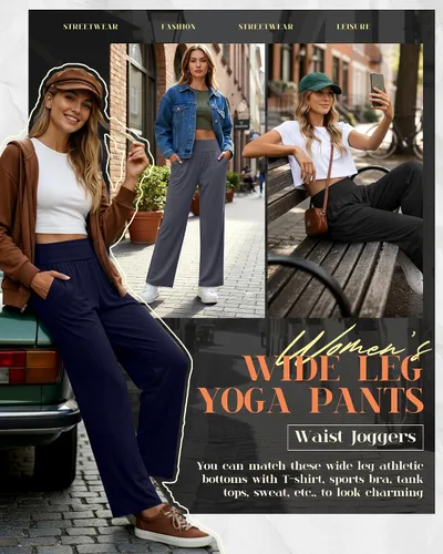 Vista 207 de Neer - Conjunto de 3 pantalones de yoga de pierna ancha para mujer - Pantalones deportivos cómodos, holgados, de cintura alta y casuales