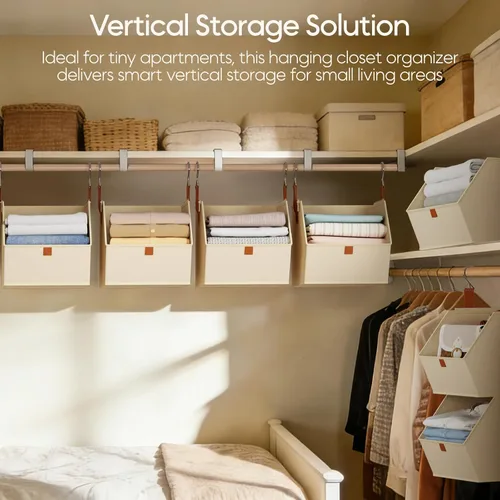 Vista 2 de Homsorout Organizador plegable para armario, sistema de almacenamiento de 3 niveles con ganchos, contenedores de almacenamiento colgantes de tela