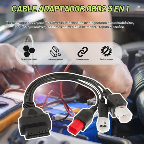 Vista 6 de Cable adaptador de diagnóstico 3 en 1 OBD2 3 pin+4 pines+6 pines a 16 pines múltiples seleccione conector de diagnóstico apto para Yamaha Kline