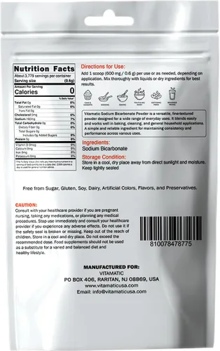 Vista 3 de Vitamatic Bicarbonato de sodio 5 lb (2,27 kg) - Polvo de bicarbonato de sodio - Multiuso para hornear, limpieza y cuidado en el hogar - Sin OMG, sin