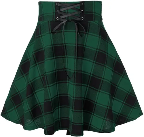 Vista 3 de 2 Piece School Girl Outfit Costume For Women Rave Outfit One-Shoulder Vest Top Plaid Skirts For Women