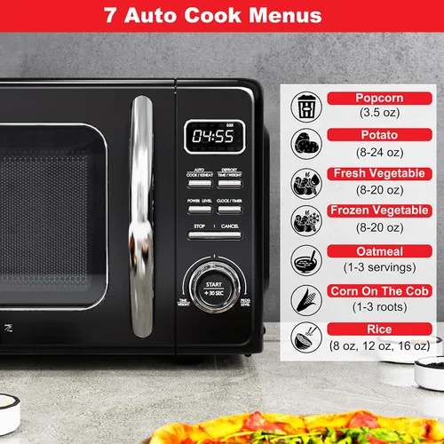 Vista 4 de Galanz GLCMKZ07BKR07 - Horno microondas retro de encimera, con funciones de cocción y recalentamiento automáticos, descongelación, inicio rápido
