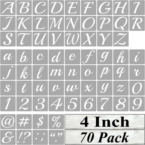 Vista 13 de Plantillas de letras del alfabeto de 1 pulgada para pintar, paquete de 70 plantillas de letras y números con letreros para pintar sobre madera
