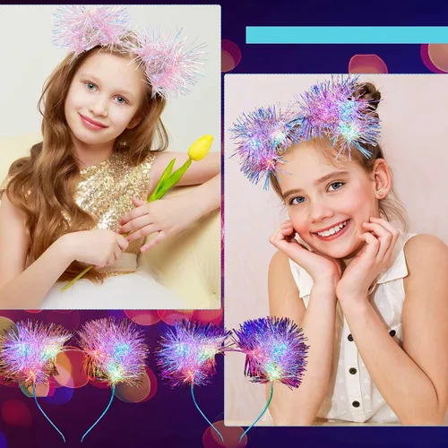 Vista 3 de 4 diademas iluminadas con orejas de gato con luces LED para decoración de fiesta de mujeres y niñas como se muestra en la imagen
